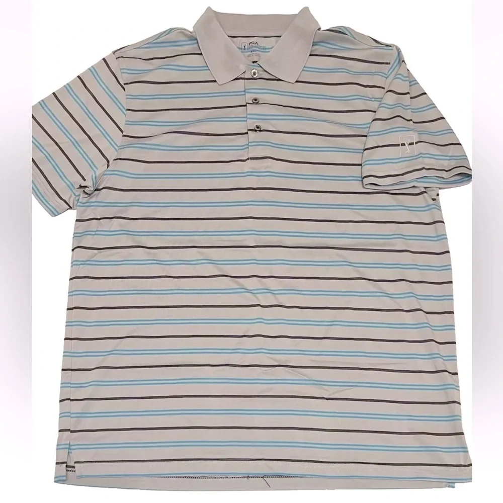 Men’s XXL Golf Polo Shirt Grey Striped Embroidered Short Sleeve PGA Tour - Picture 1 of 5